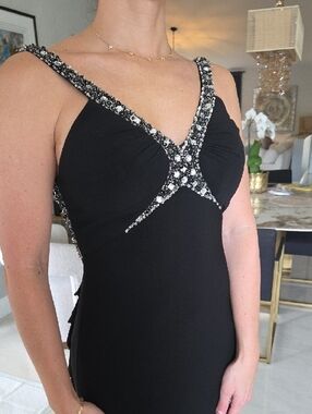 Beaded Strap Black Backless Evening Dress